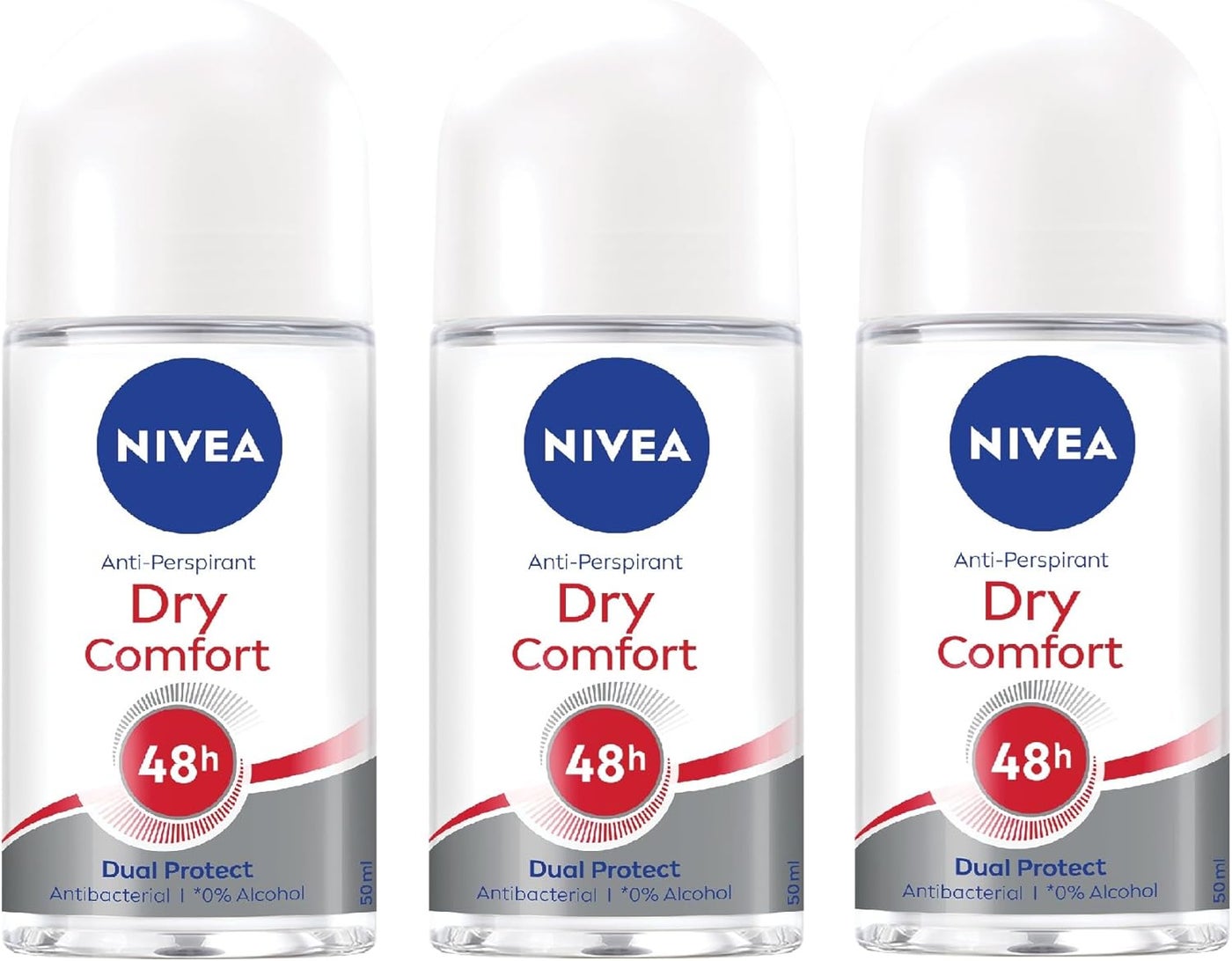 نيفيا Dry Comfort Antiperspirant Deodorant Quick Dry 72h Active Sweat Protection Roll On Pack Of 3